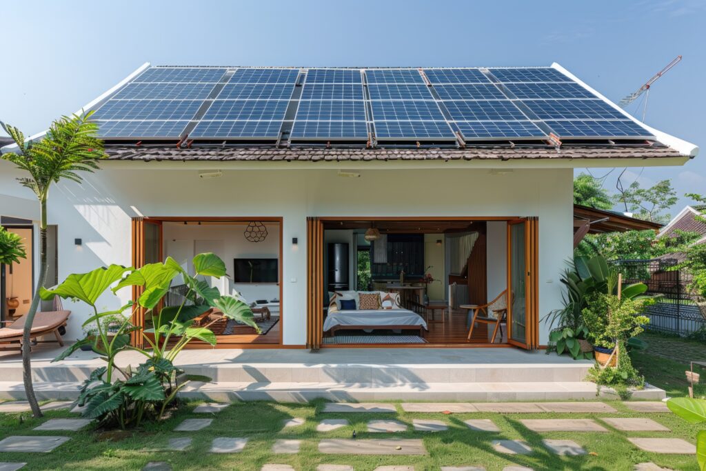 solar panels roof white asian house yard style asian house energetic dramat 2