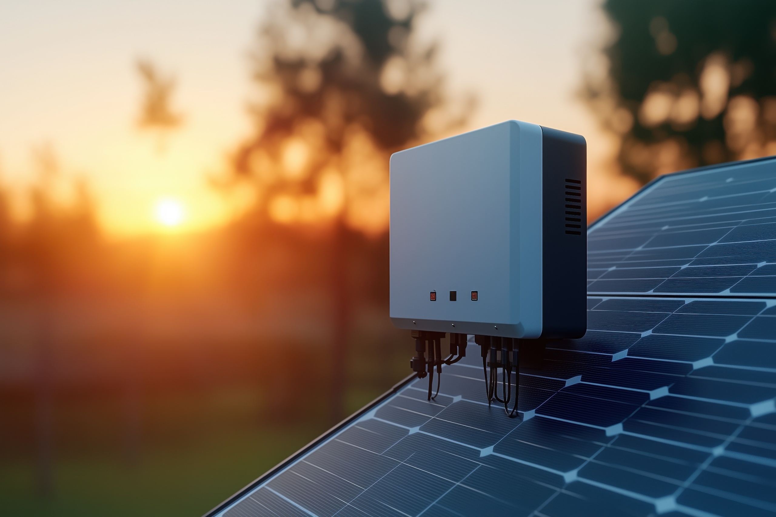 micro inverter mounted solar panels sunset showcasing technology